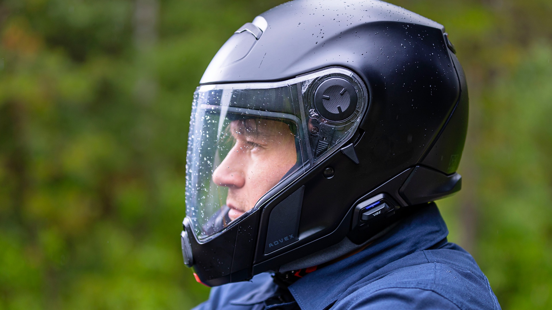 Men wearing an on-road Advex helmet with Vibe communication system
